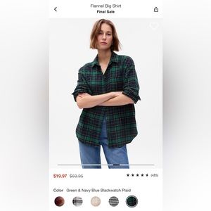 COPY - Flannel big shirt gap xs/xsmall. Green / blue plaid nwot
